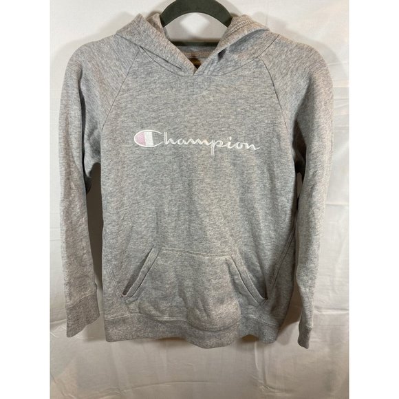 Champion‎ Sweater Boys Large Gray Pullover Logo Hooded Sweatshirt Kids Youth - Picture 1 of 8